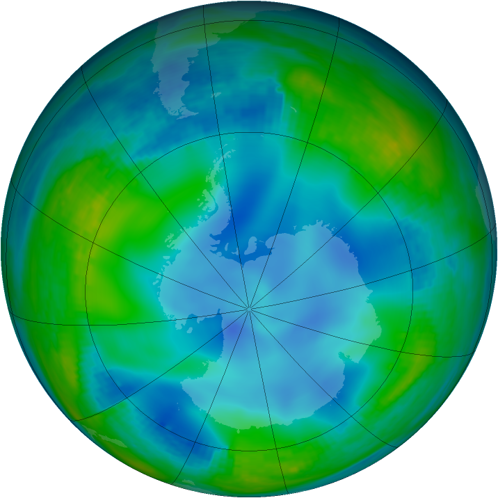 Antarctic ozone map for 13 June 1988